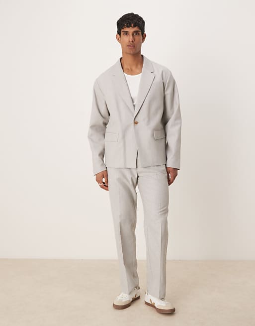 ASOS DESIGN Boxy Suit With Linen In Grey Texture