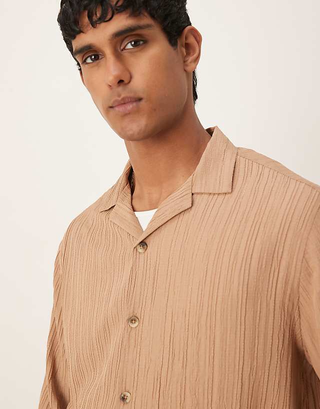 ASOS DESIGN Boxy Textured Regular Shirt In Beige