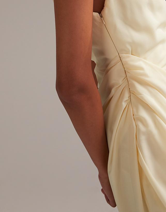 ASOS DESIGN Bridesmaids Draped Overlay Crepe Maxi Dress In Soft Yellow