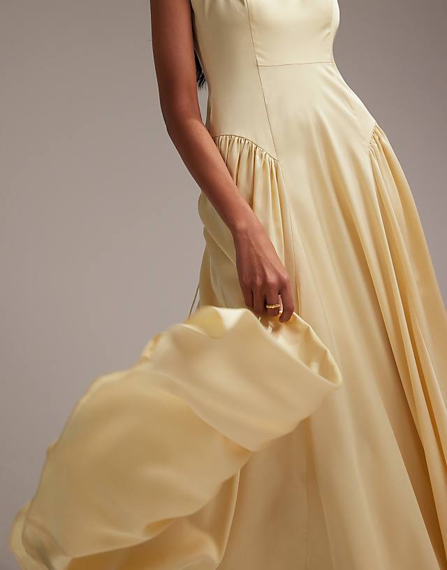 ASOS DESIGN Bridesmaids Drop Waist Tie Detail Cami Midaxi Dress In Soft Yellow