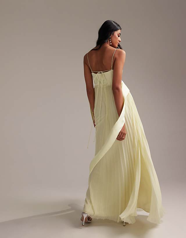ASOS DESIGN Bridesmaids Hybrid Cami Maxi Dress With Pleat Skirt In Soft Yellow