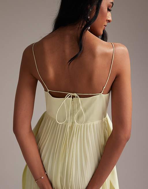ASOS DESIGN Bridesmaids Hybrid Cami Maxi Dress With Pleat Skirt In Soft Yellow