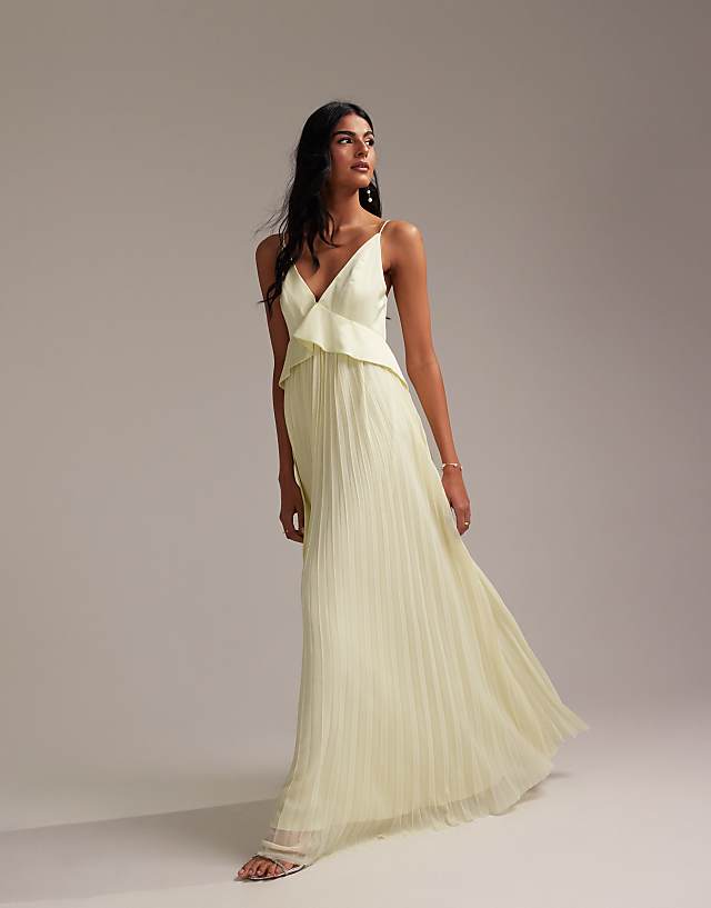 ASOS DESIGN Bridesmaids Hybrid Cami Maxi Dress With Pleat Skirt In Soft Yellow