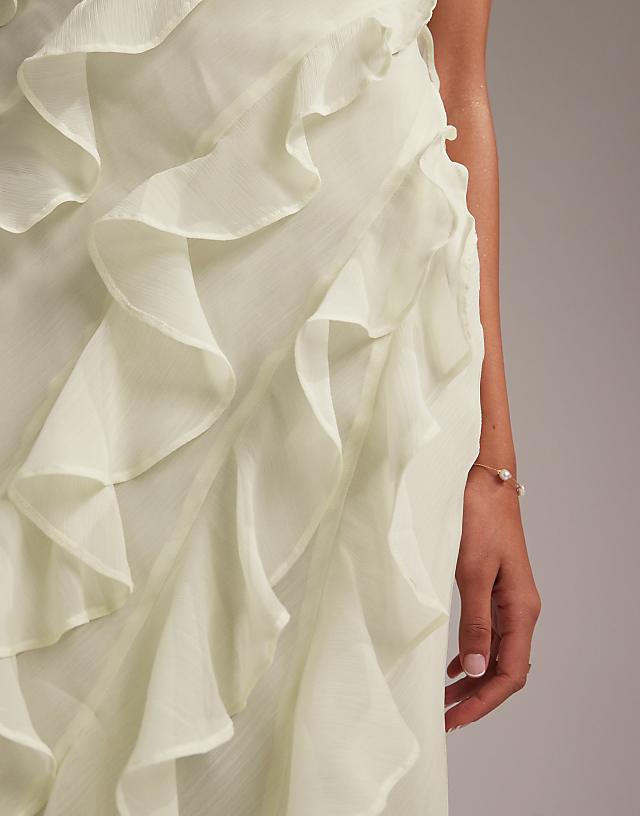 ASOS DESIGN Bridesmaids Racer Neck Bias Ruffle Maxi Dress In Light Green