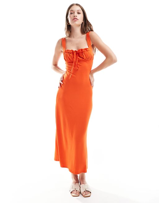 ASOS DESIGN Cami Ruched Bust Midi Dress With Tie Front In Red