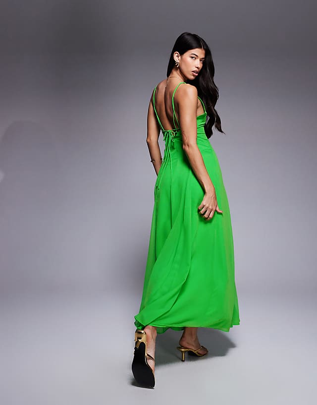 ASOS DESIGN Cami Strap Godet Maxi Dress With Seam Detail In Green