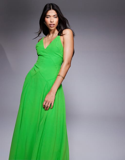 ASOS DESIGN Cami Strap Godet Maxi Dress With Seam Detail In Green