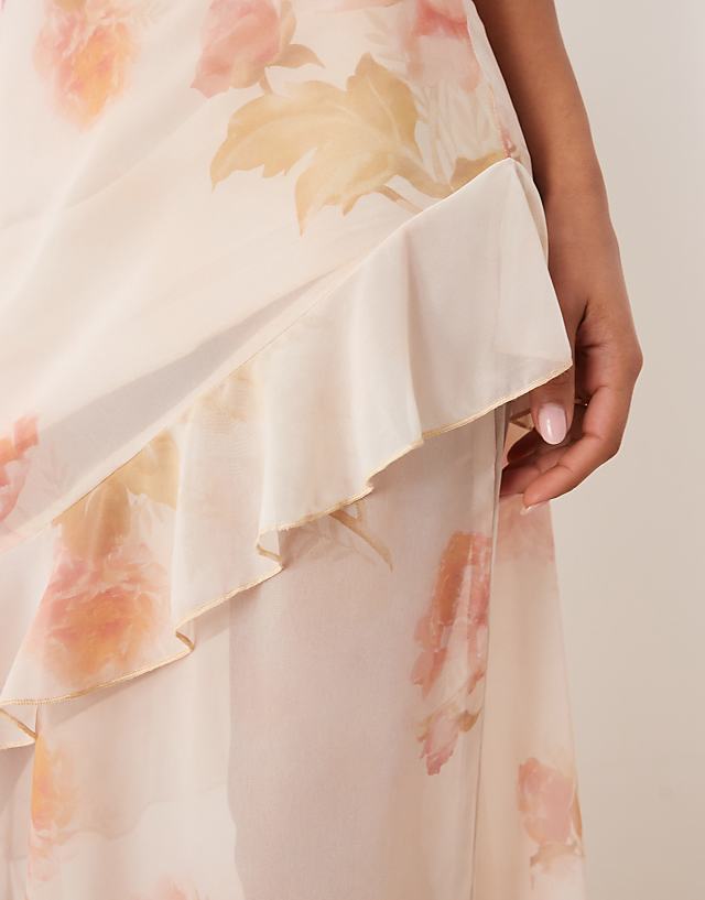 ASOS DESIGN Chiffon Ruffle Asym Hem Maxi Dress In Vintage Floral
