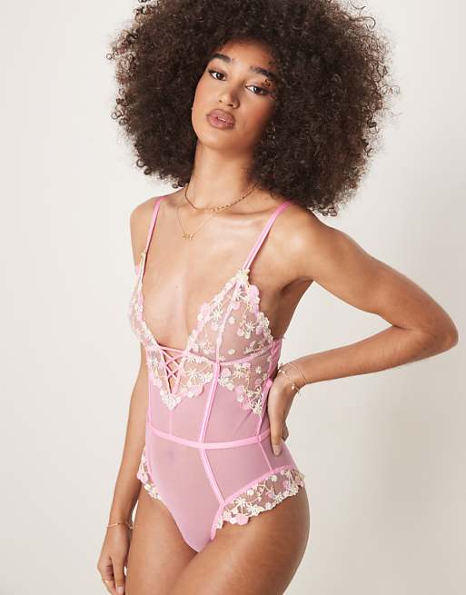 ASOS DESIGN Cleo premium embroidery soft body in pink