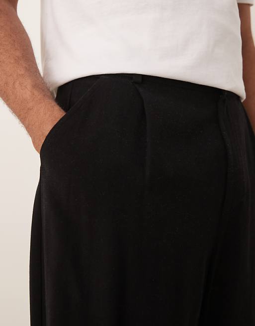 ASOS DESIGN Co-ord Horseshoe Fit Linen Look Smart Trousers In Black