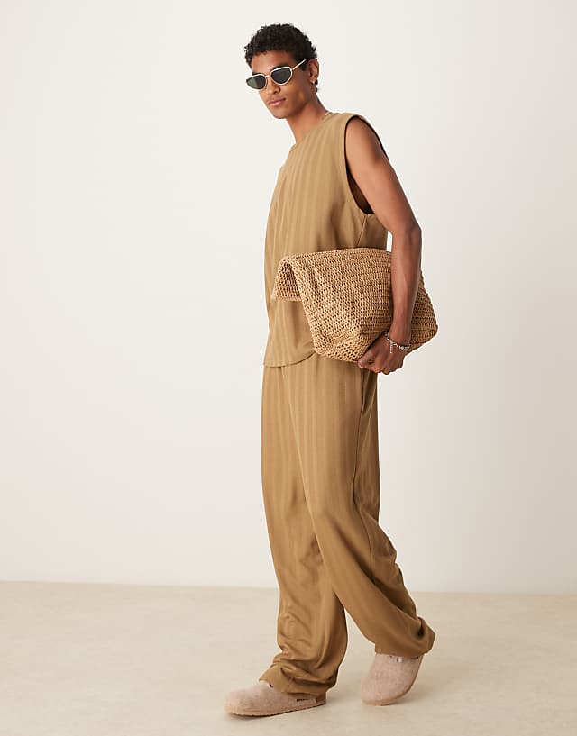 ASOS DESIGN co-ord jogger in brown jacquard stripe