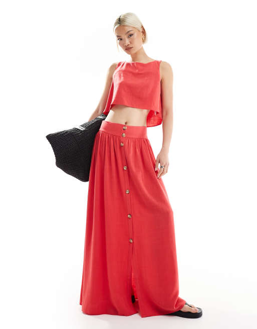 ASOS DESIGN Co-ord Linen Blend Sleeveless Top In Coral