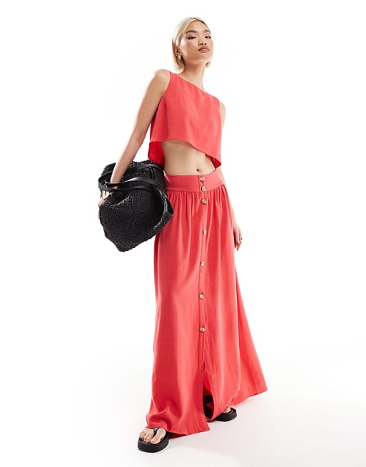ASOS DESIGN co-ord linen blend sleeveless top in coral