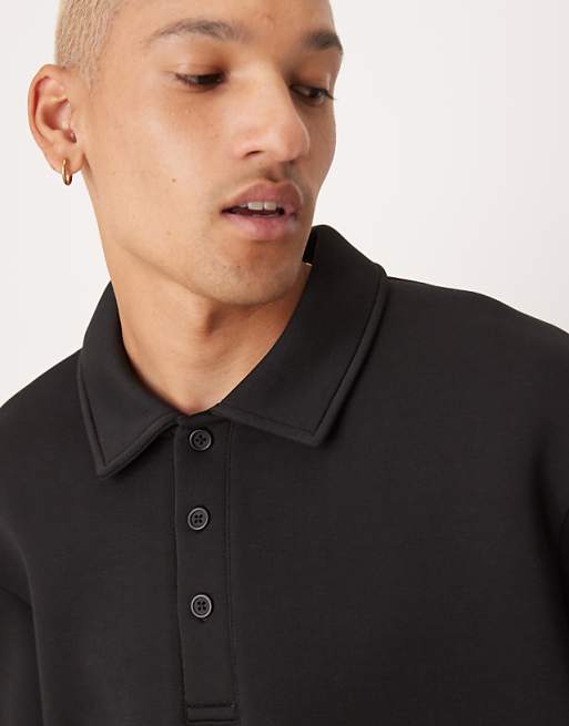 ASOS DESIGN Co-ord Oversized 3/4 Sleeve Scuba Polo Top In Black