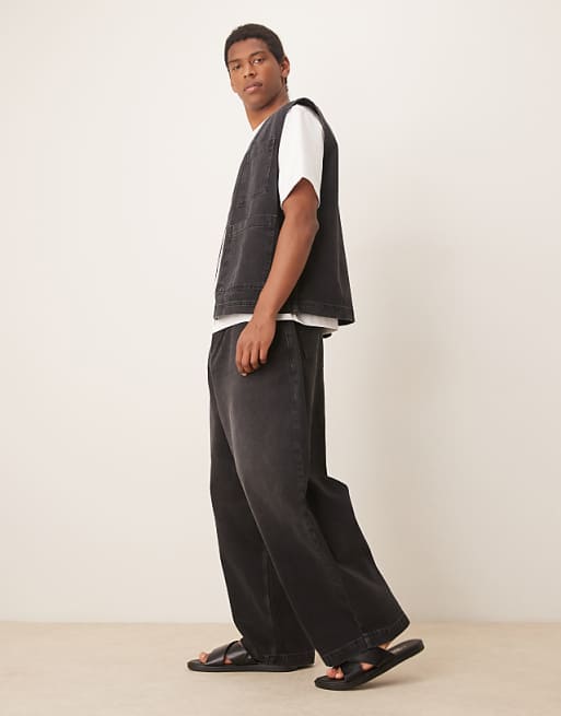 ASOS DESIGN Co-ord Oversized Baggy Jeans With Pleats In Black Wash