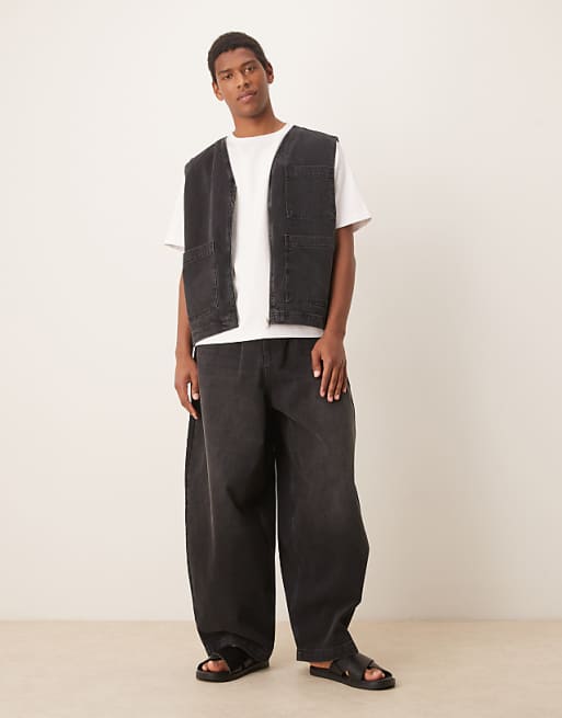 ASOS DESIGN co-ord oversized baggy jeans with pleats in black wash