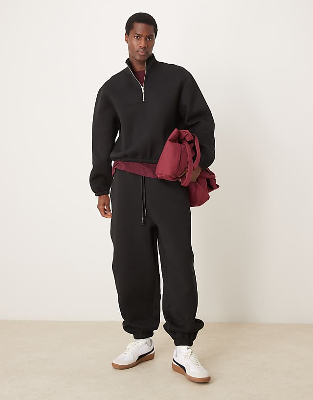 ASOS DESIGN Co-ord Scuba Oversized Boxy Quarter Zip In Black