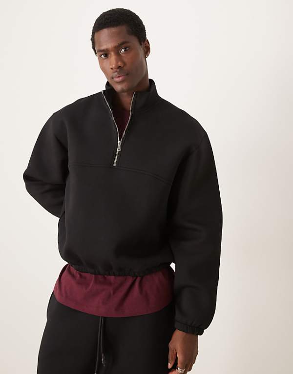 ASOS DESIGN co-ord scuba oversized boxy quarter zip in black