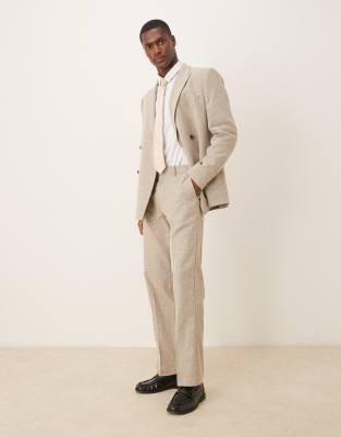 ASOS DESIGN Cotton Linen Blend Double Breasted Regular Suit In Beige