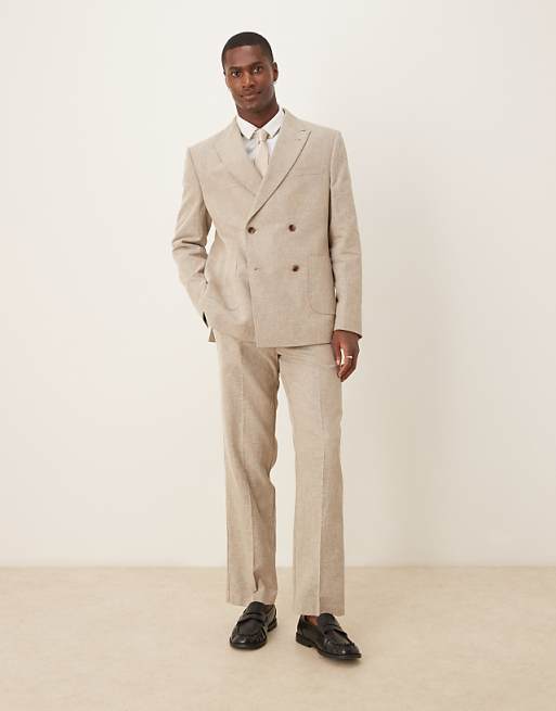 ASOS DESIGN cotton linen blend double breasted regular suit in beige