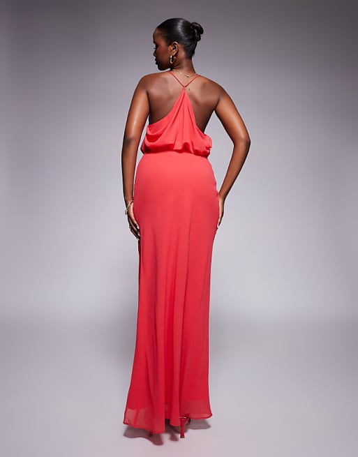 ASOS DESIGN Cowl Front Racer Back Strappy Maxi Dress In Red