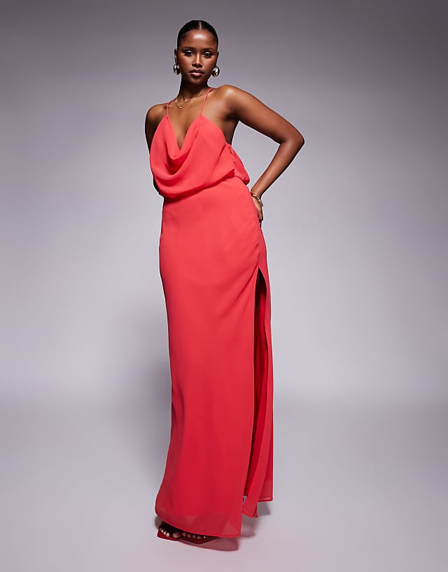 ASOS DESIGN cowl front racer back strappy maxi dress in red