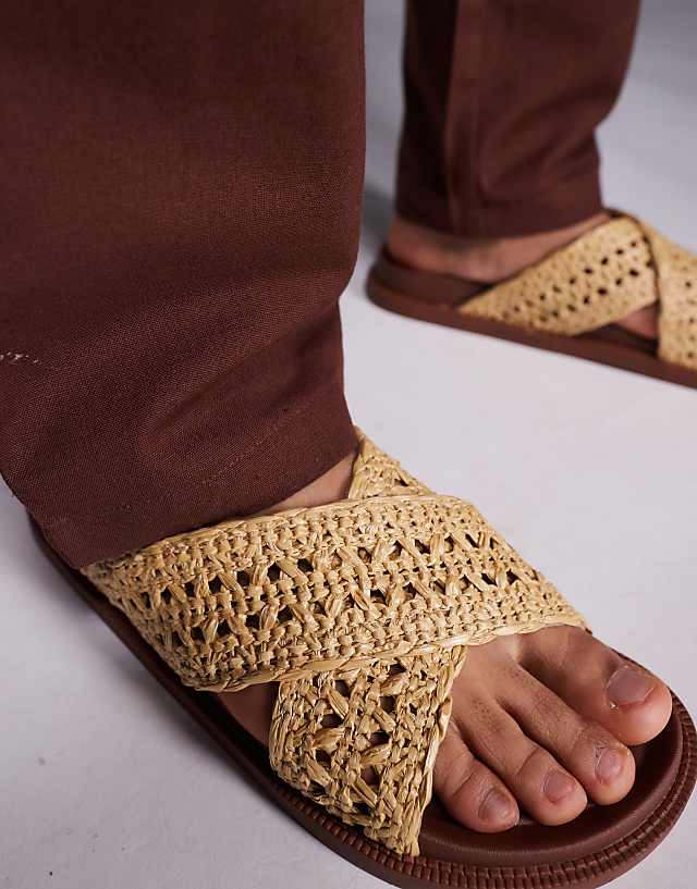 ASOS DESIGN Cross Over Sandals In Natural Weave