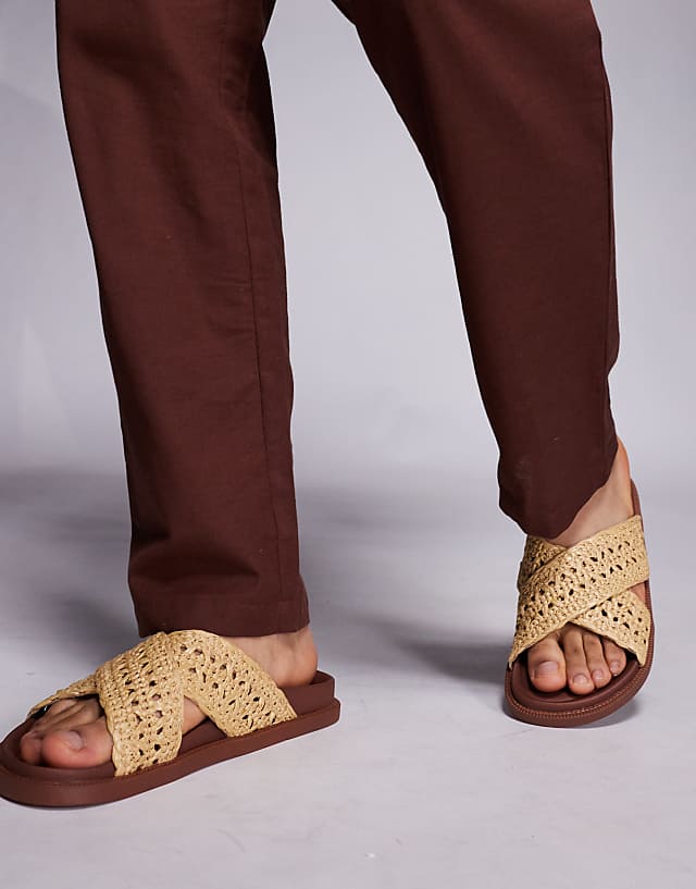 ASOS DESIGN Cross Over Sandals In Natural Weave