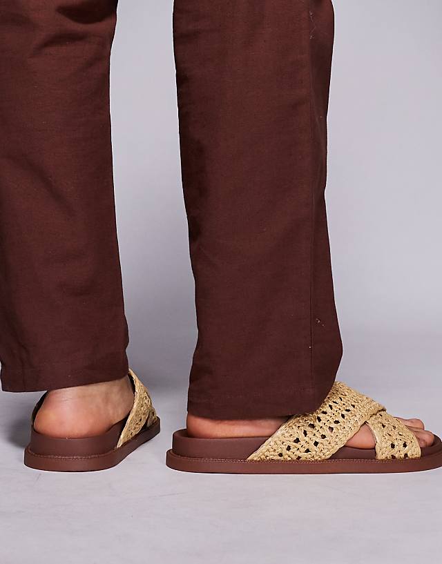 ASOS DESIGN Cross Over Sandals In Natural Weave