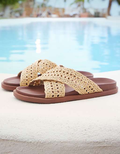 ASOS DESIGN cross over sandals in natural weave