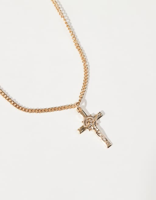 ASOS DESIGN Cross Pendant With Design In Gold Tone