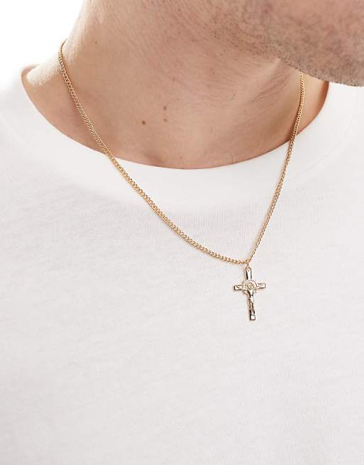 ASOS DESIGN Cross Pendant With Design In Gold Tone