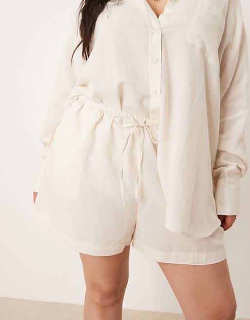 ASOS DESIGN Curve Belle Beach Short With Linen In Natural
