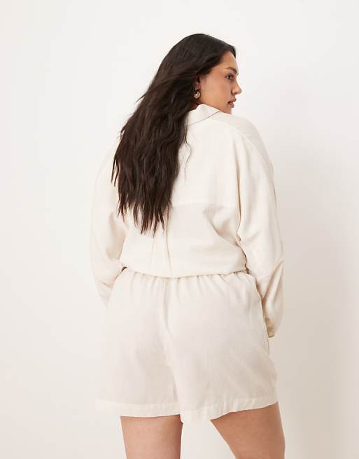 ASOS DESIGN Curve Belle Beach Short With Linen In Natural