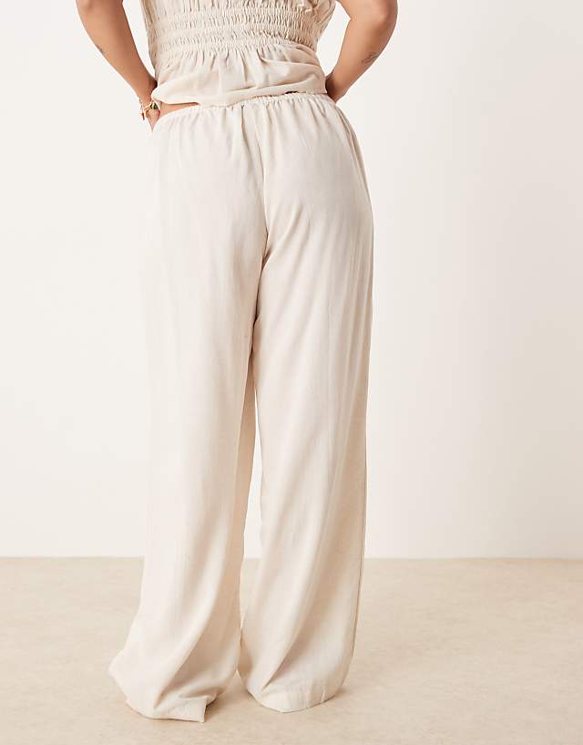ASOS DESIGN Curve Belle Beach Wide Leg Trouser With Linen In Natural