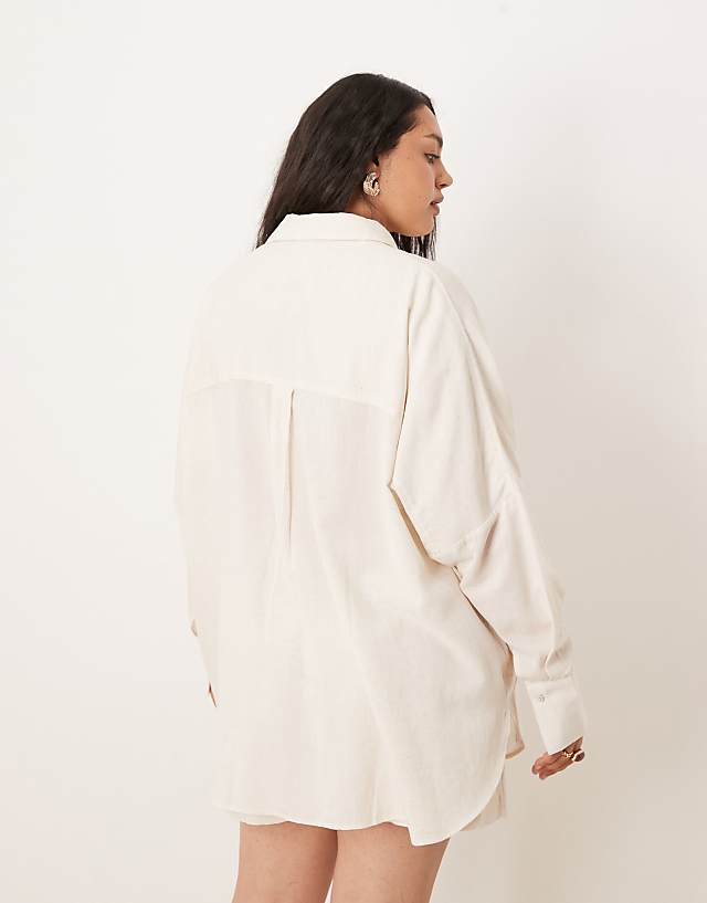 ASOS DESIGN Curve Belle Oversized Beach Shirt Coverup With Linen In Natural