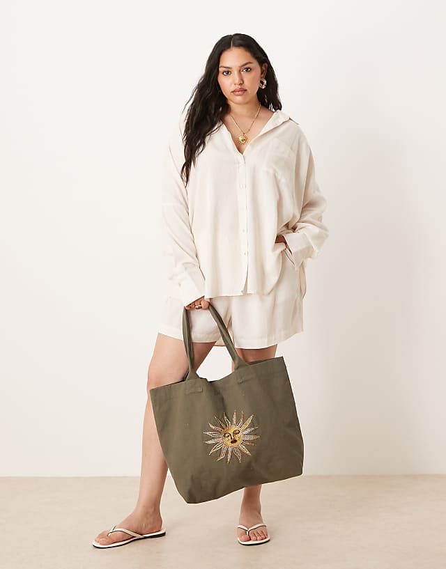 ASOS DESIGN Curve Belle Oversized Beach Shirt Coverup With Linen In Natural