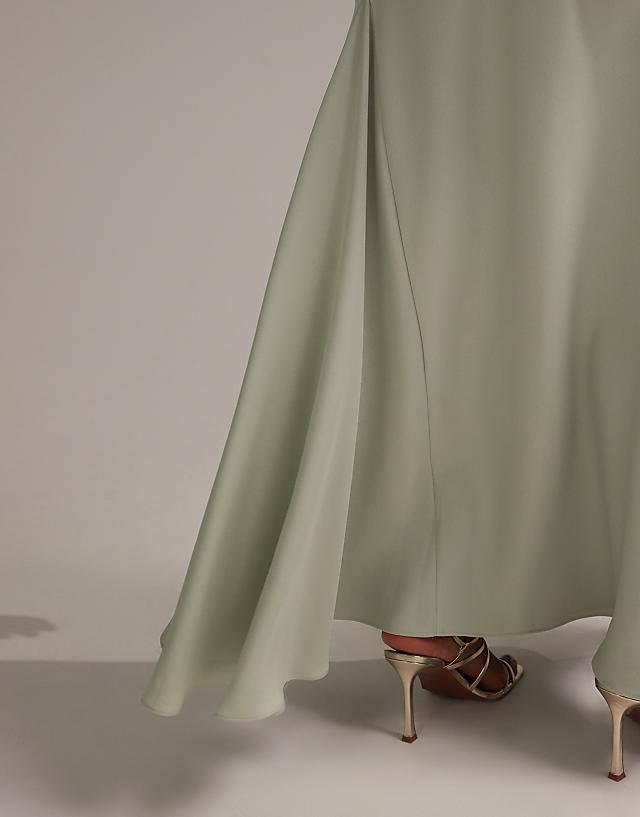 ASOS DESIGN Curve Bridesmaid Satin Square Neck Maxi Dress In Light Green