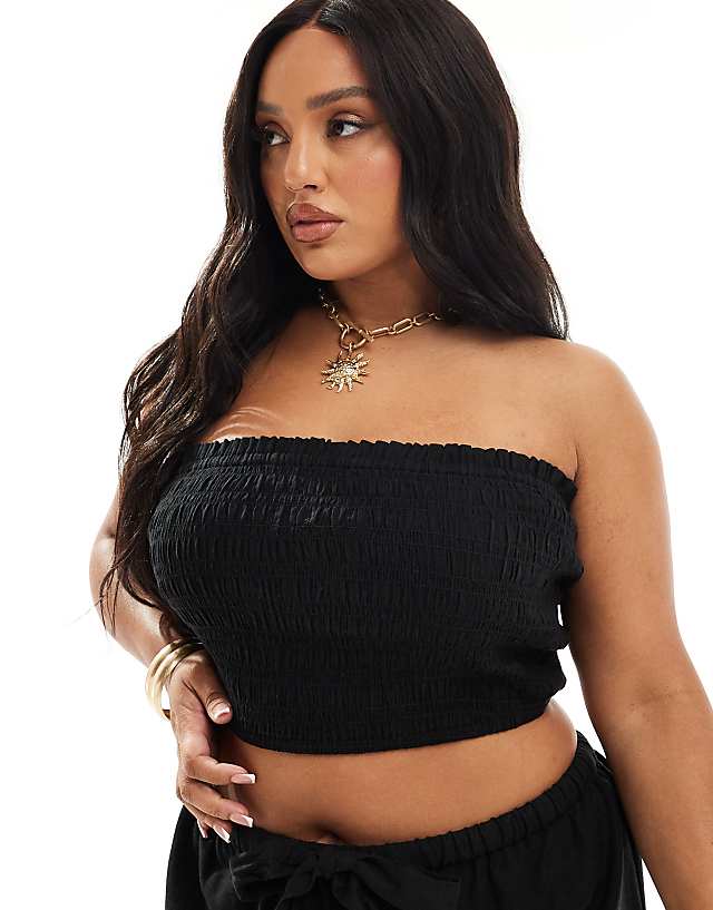 ASOS DESIGN Curve Isabel Mix & Match Linen Look Beach Set In Black