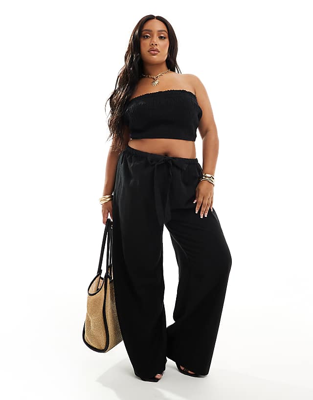 ASOS DESIGN Curve Isabel mix & match linen look beach set in black