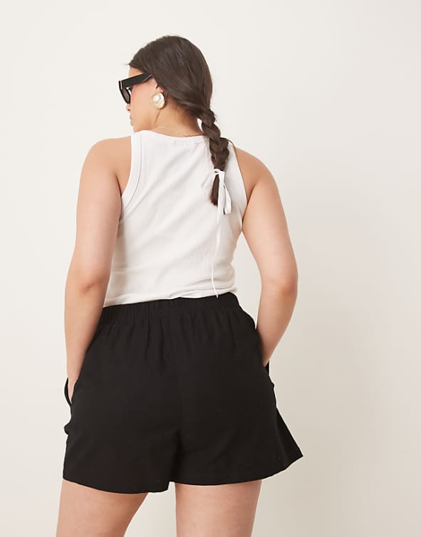 ASOS DESIGN Curve Linen Look Pull On Shorts Co-ord In Black