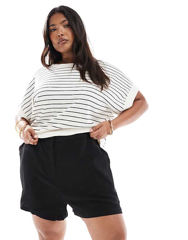 ASOS DESIGN Curve Relaxed Dad Shorts With Linen In Black