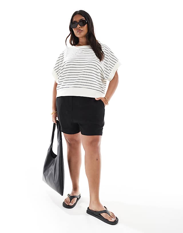 ASOS DESIGN Curve relaxed dad shorts with linen in black