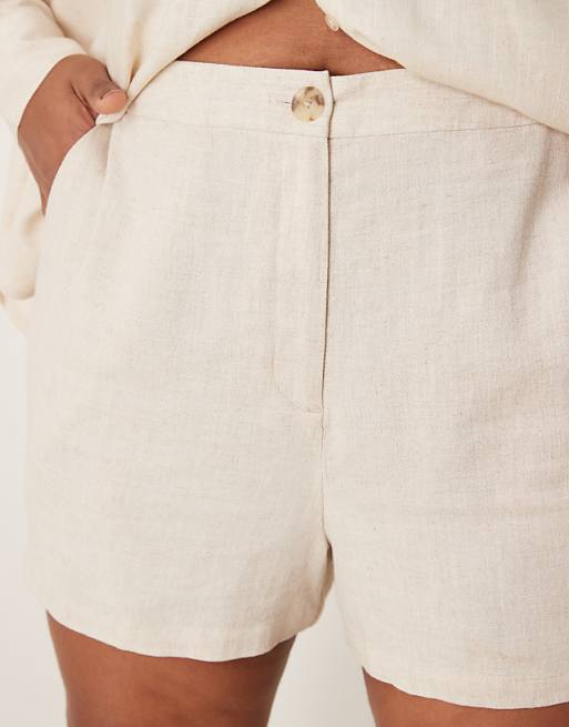 ASOS DESIGN Curve Relaxed Dad Shorts With Linen In Stone