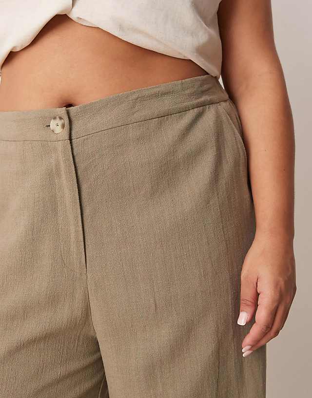 ASOS DESIGN Curve Relaxed Straight Leg Trousers With Linen In Khaki