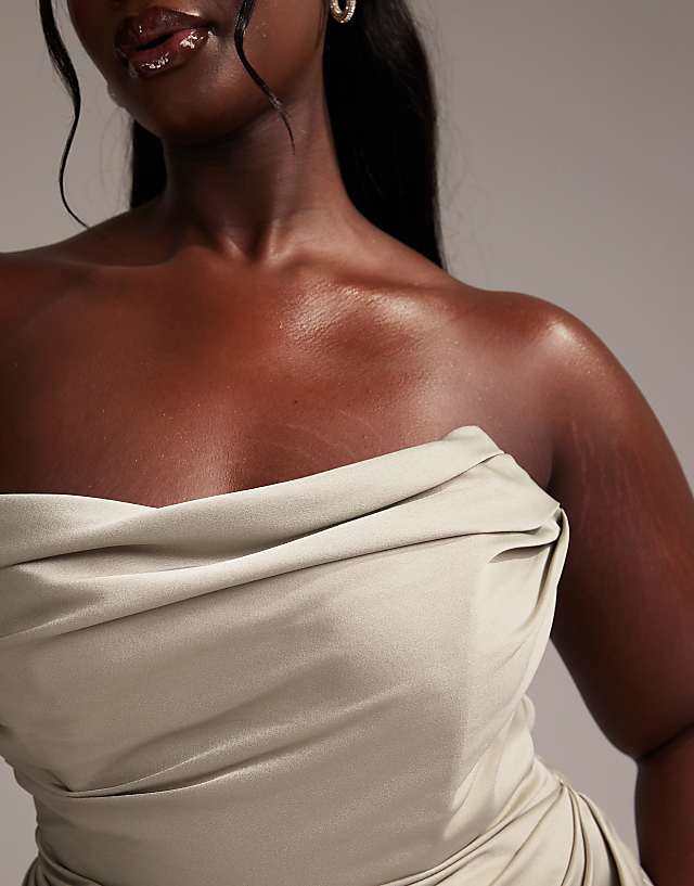 ASOS DESIGN Curve Satin Bandeau Bridesmaid Maxi Dress In Light Green