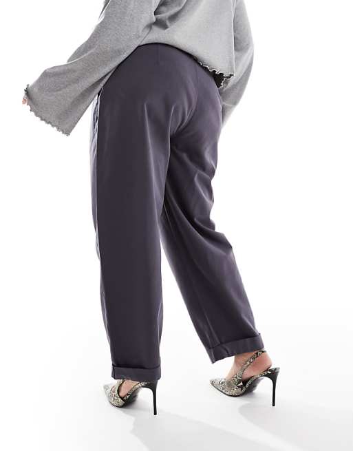 ASOS DESIGN Curve Tapered Trousers With Turn Up Detail In Charcoal - CHARCOAL