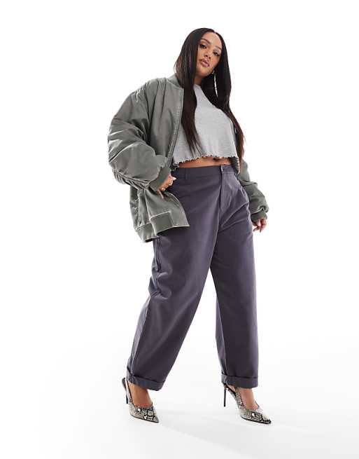 ASOS DESIGN Curve tapered trousers with turn up detail in charcoal - CHARCOAL
