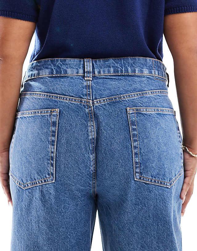 ASOS DESIGN Curve Wide Leg Dad Jeans In Mid Blue