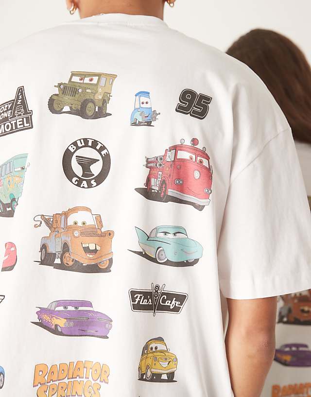 ASOS DESIGN Disney Pixar Unisex Oversized T-shirt With Cars Prints In White